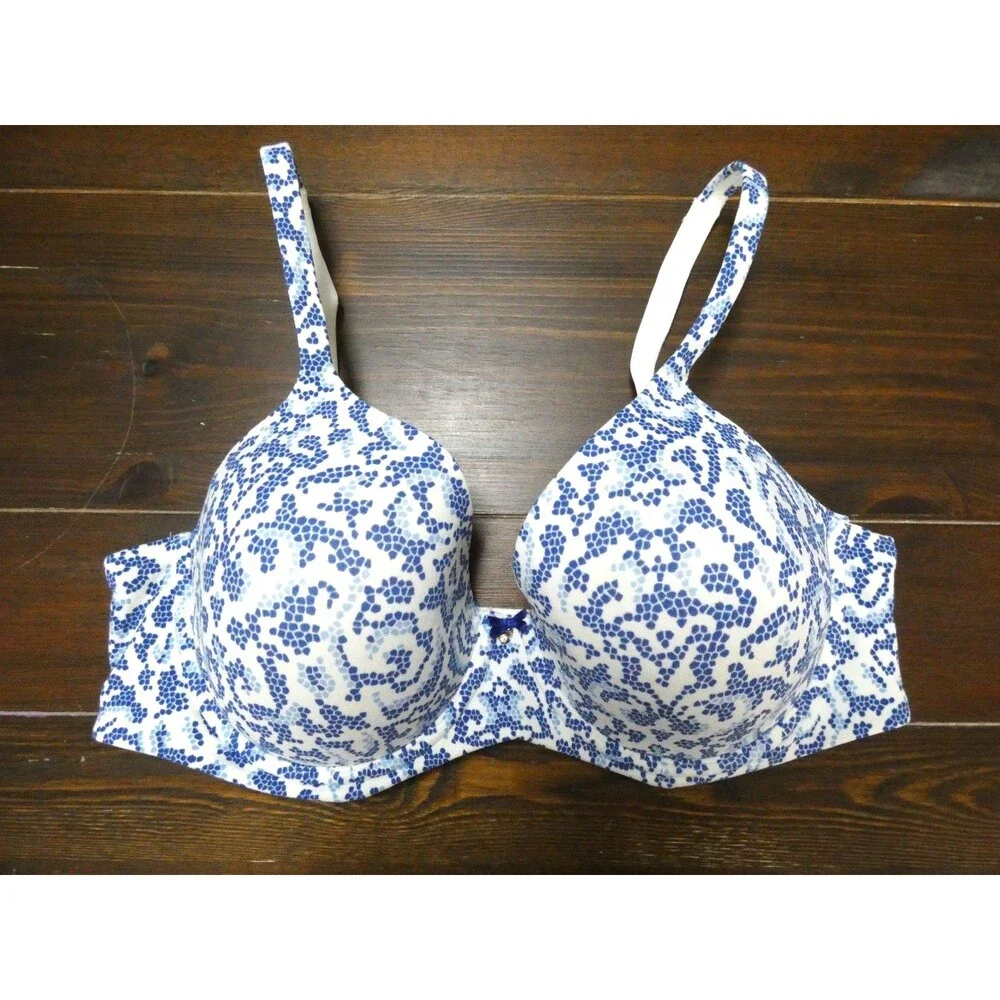 Soma Women's 38D Blue & White Embraceable Full Coverage Bra Underwire Adjustable